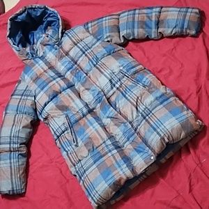 A New Day Plaid Puffer Jacket/ Coat. Water resistant, hood. SzS